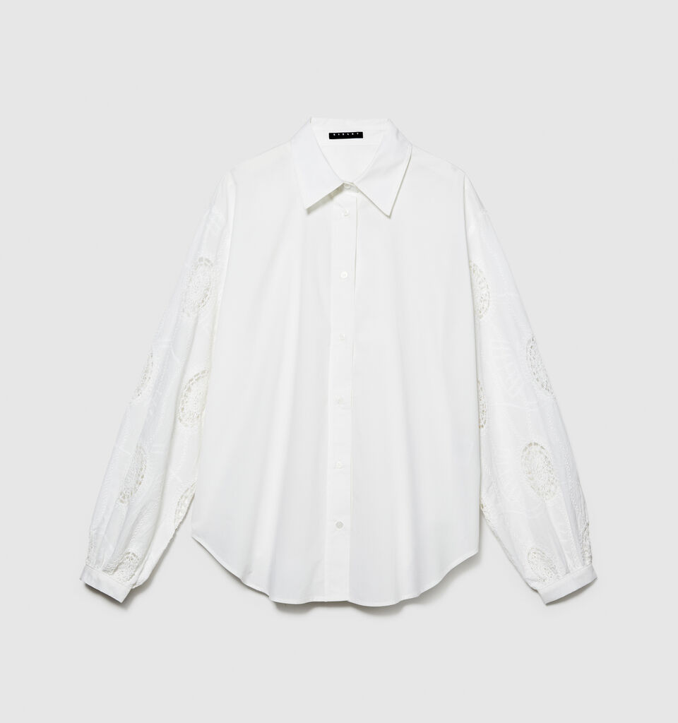 Shirt with embroidered and knotted sleeves - women's shirts - White | Sisley image number 6
